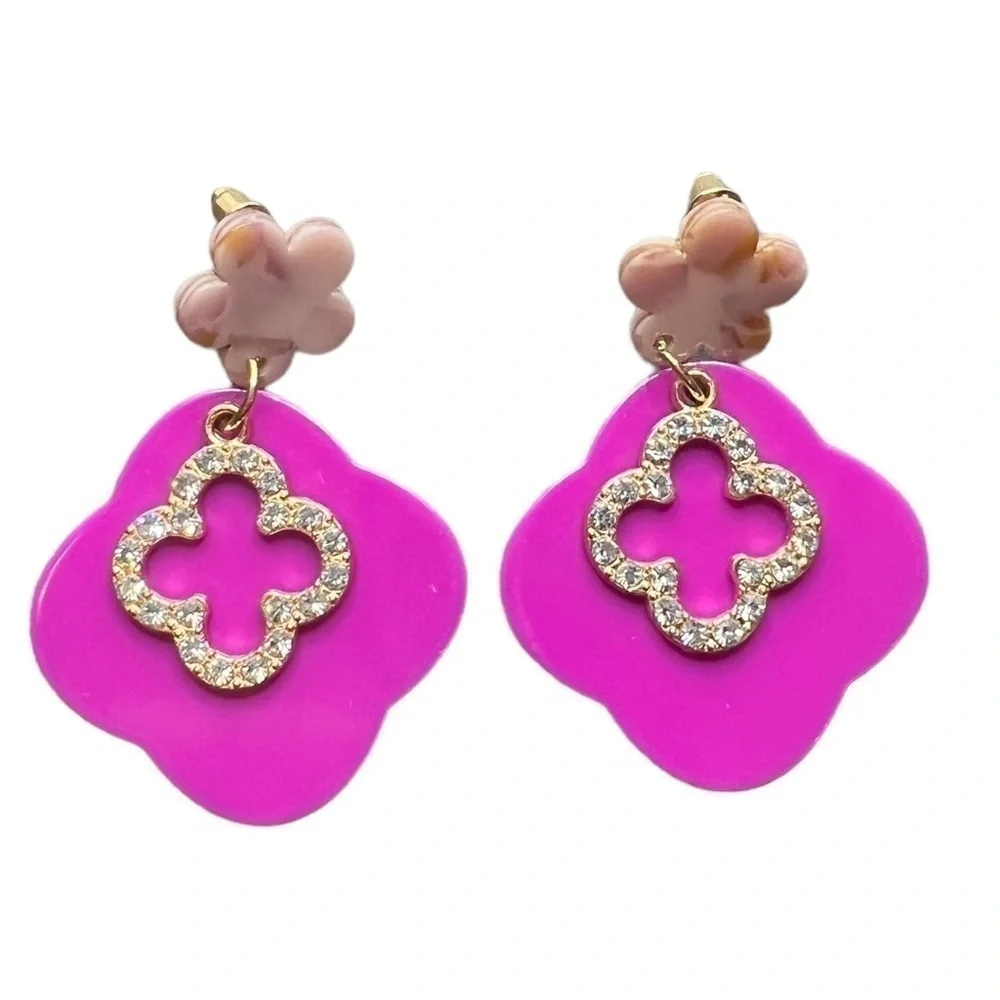 Flower & Clover Violet Fashion Rhinestone Dangle Post Earnings